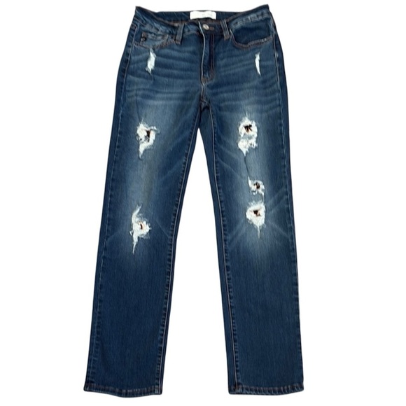 KanCan Denim - Kancan Distressed Blue Jeans with Leopard Print Detail, Size 9/28